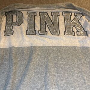 Victoria’s Secret PINK Long Sleeve Colorblock Tee XS Sequin Logo 1191